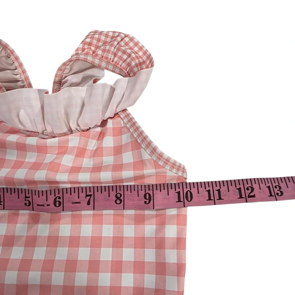 Carters‎ One Piece Swimsuit Baby Girl Pink White 4T Plaid Stretch Bow Ruffled